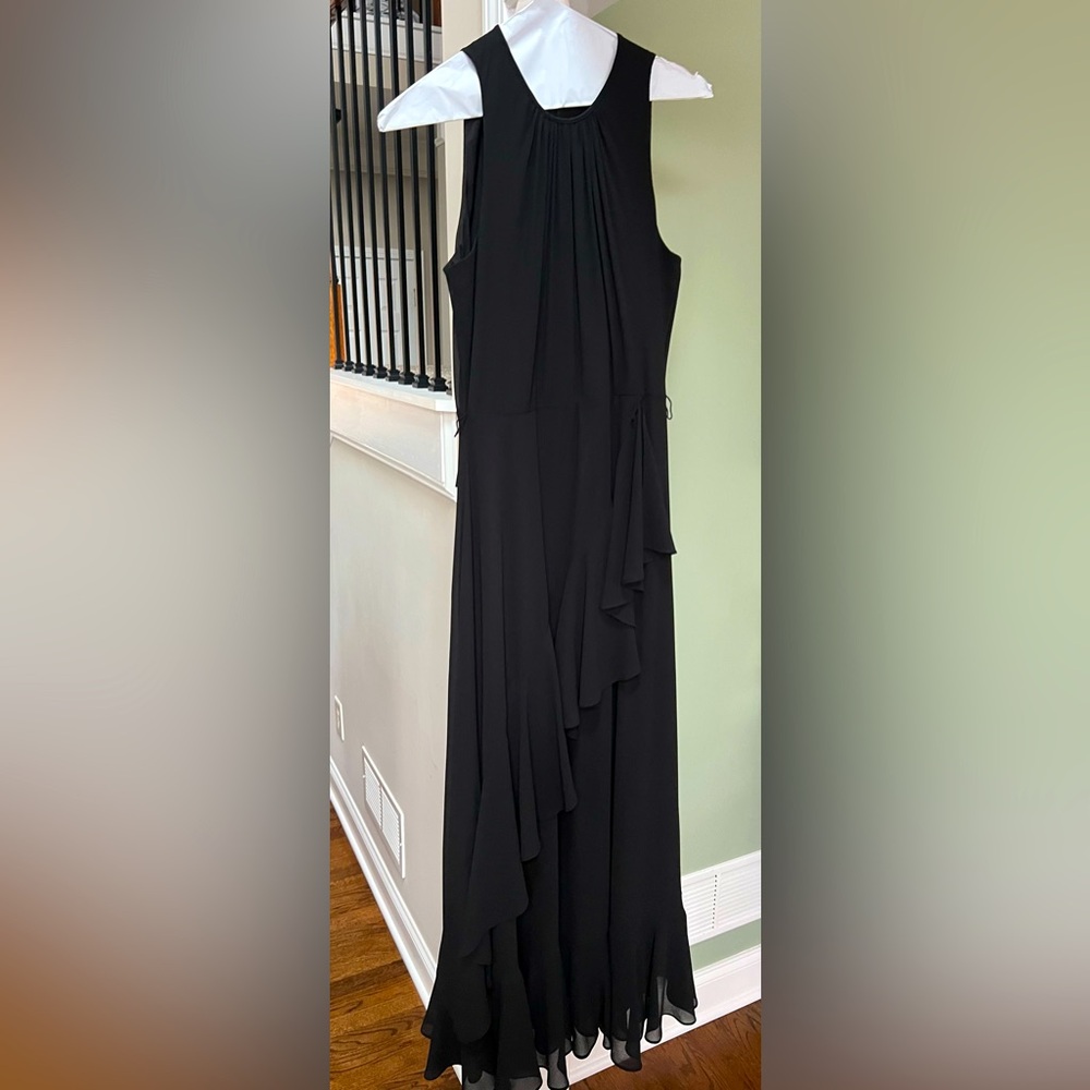 Beautiful black ruffle cocktail dress with tie